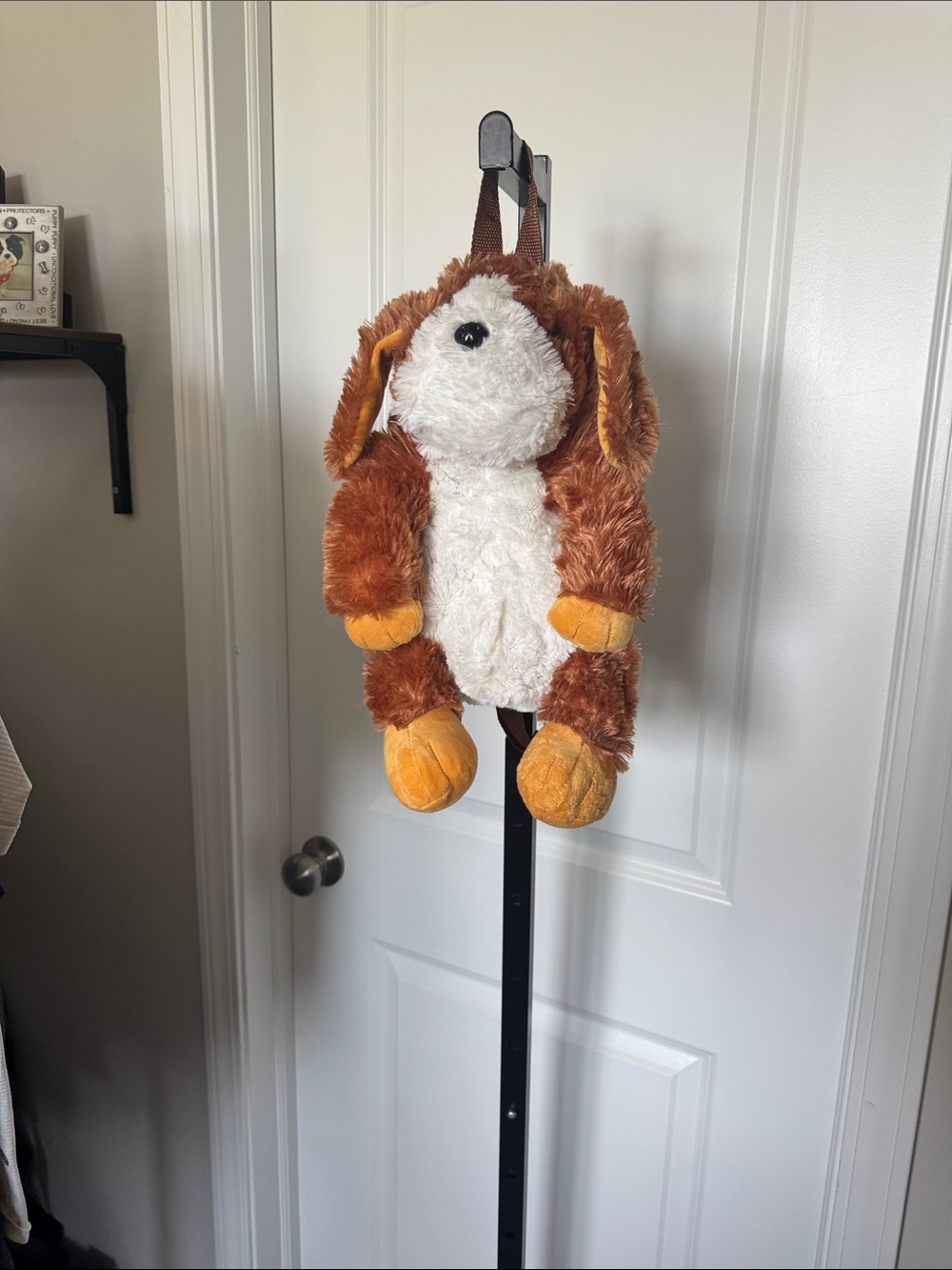 Plush Bunny Backpack in Rust and Cream with Mustard Accents